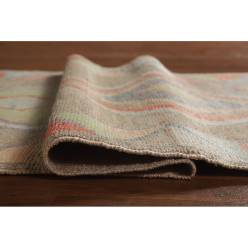 Hand Knotted Oriental 100% Wool Carpet Transitional Geometric Brown Oushak Runner Rug - 8' 8'' X 3' 0''