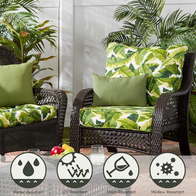 Palm Leaves White Outdoor 24-inch x 24-inch Premium Deep Seat Cushion Set (Cushions Only)