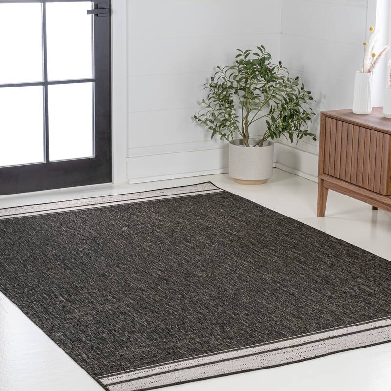 JONATHAN Y Darcy Modern Minimalist Mingled Solid Black/Cream Indoor/Outdoor Area Rug
