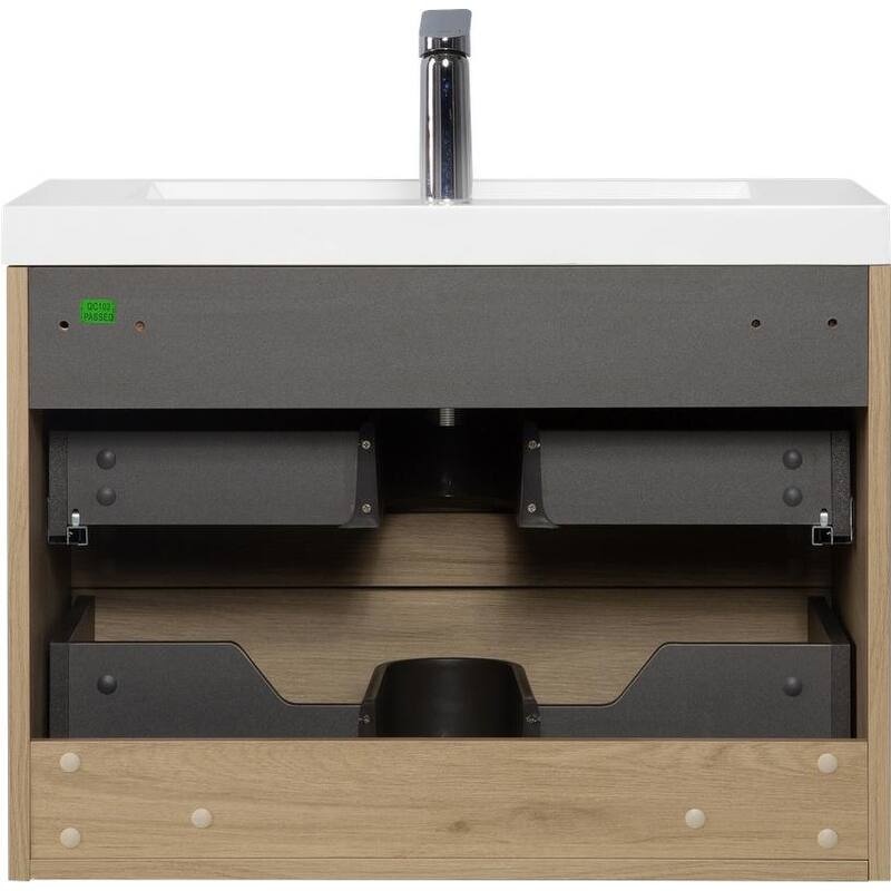ABRUZZO 30" Floating Single Bathroom Vanity Wall-Mounted with Integrated Resin Top Basin 2 Soft Close Drawers Full Assembly