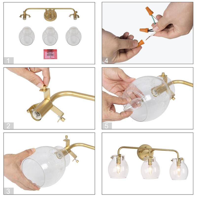 2/3/4-Light Modern Gold Bathroom Vanity Light Dimmable Seeded Glass Wall Sconces