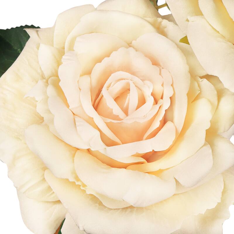 Set of 2 Champagne Ivory Artificial Velvet Elegant Rose Flower Stem Spray 32in - 32" L x 7" W x 7" DP
