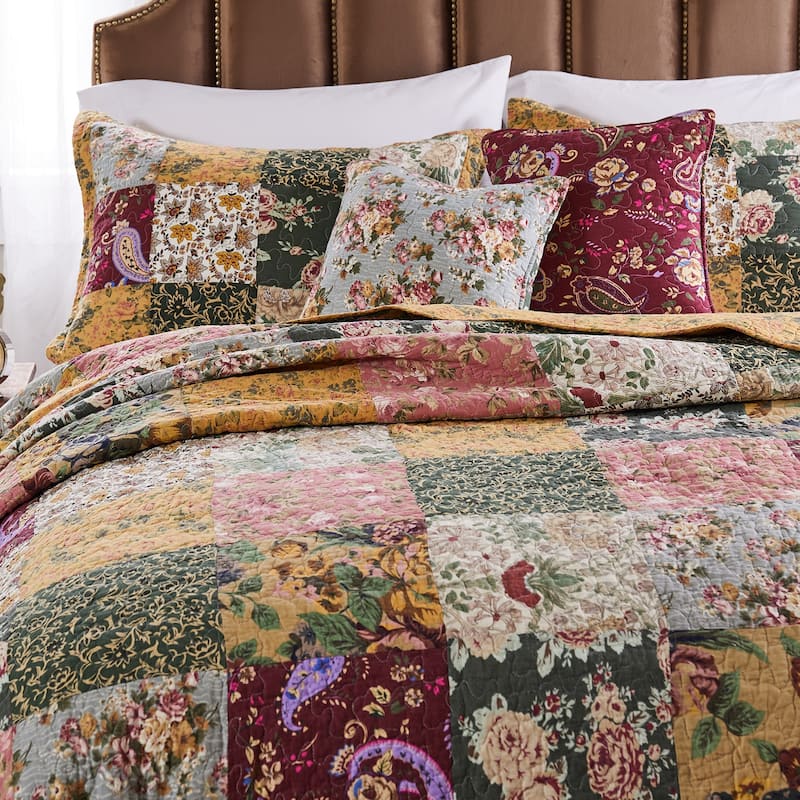Greenland Home Fashions Antique Chic 100% Cotton Authentic Patchwork Quilt Set