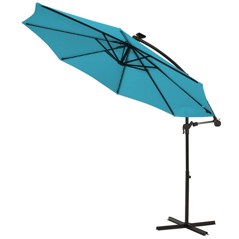 Gymax 10ft Solar Patio Umbrella Outdoor Offset Hanging Umbrella w/ 40