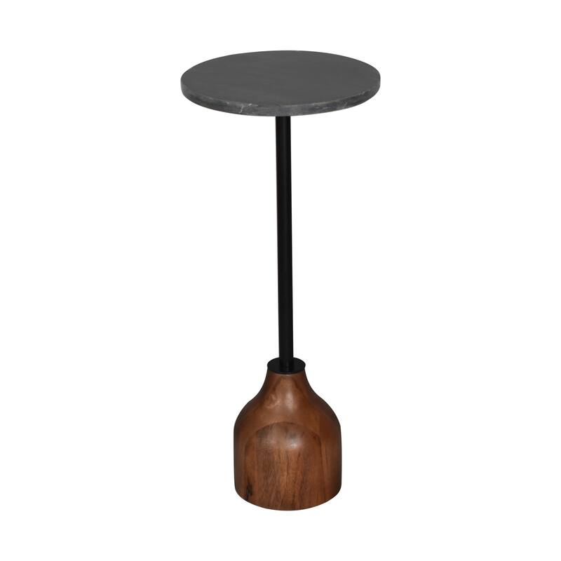 Pinon Modern Marble & Wood Round Drink Table, 10"W x 10"D x 22"H, by Sevita