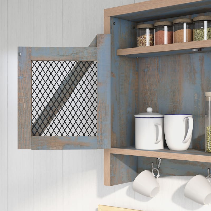 DH BASIC Farmhouse Blue Entryway Wall Organizer with Hooks by Denhour
