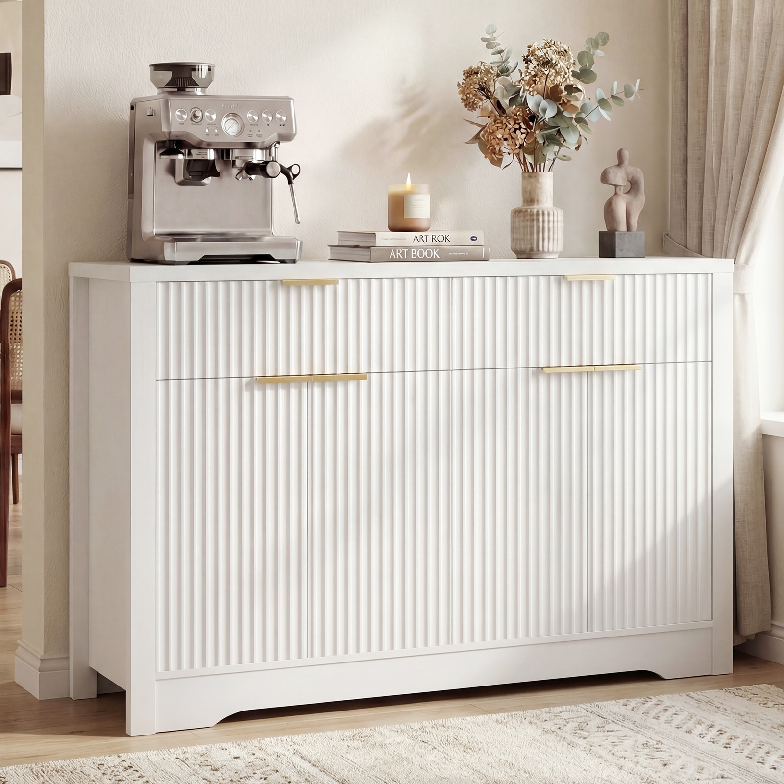 Seniry Modern 4-Door Accent Cabinet with 2 Drawers, Storage Buffets & Sidboards with Adjustable Shelves