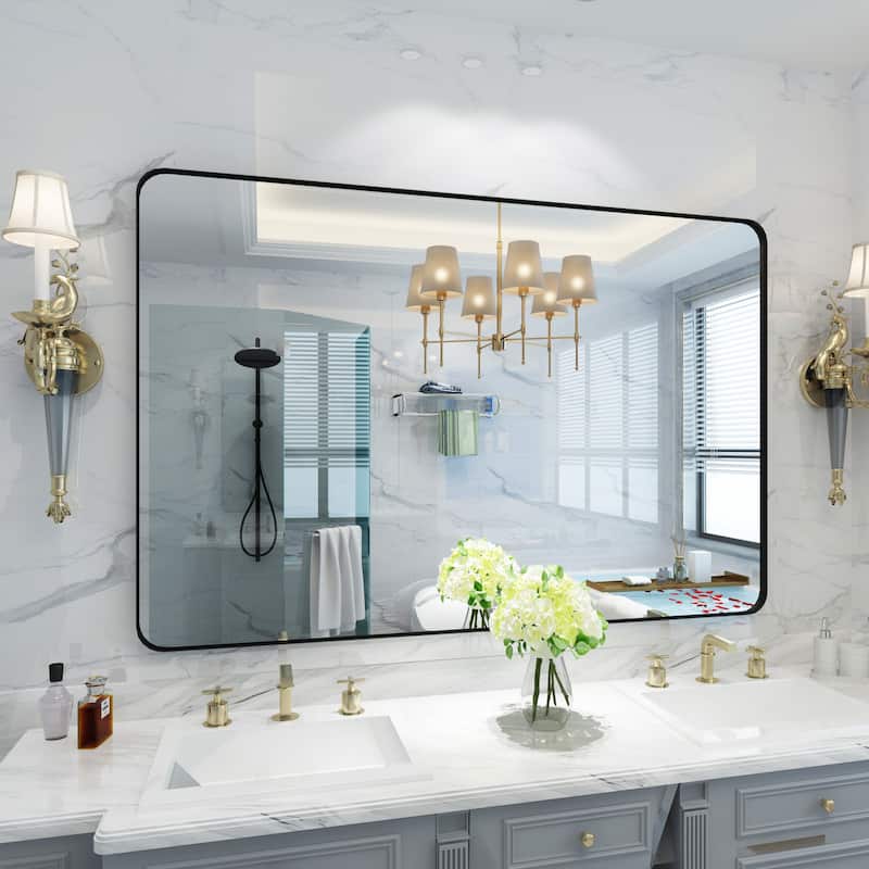QuivaraView Rectangular Aluminum Framed Bathroom Vanity Mirror - 60" x 40" - Black