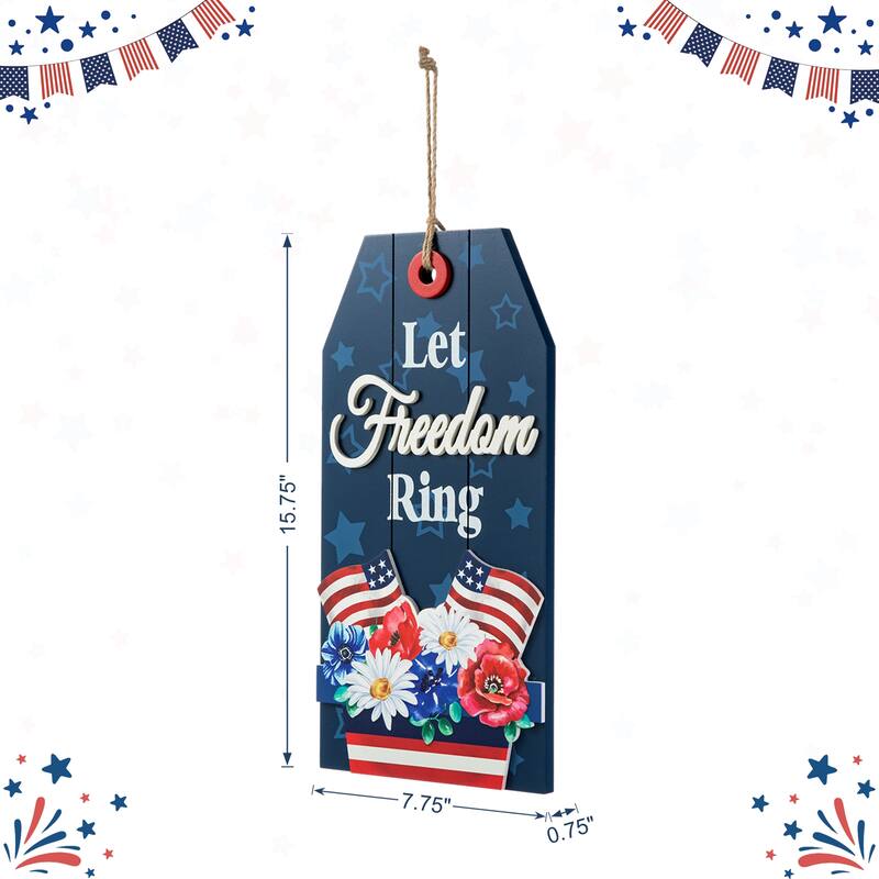 Glitzhome Patriotic/Americana Wooden Flag Sign Door Hangers Decor