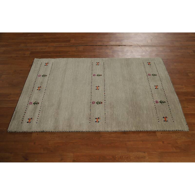 Hand Knotted Oriental 100% Wool Carpet Tribal Animal Pictorial Green Gabbeh Area Rug - 4' 11'' X 3' 1''