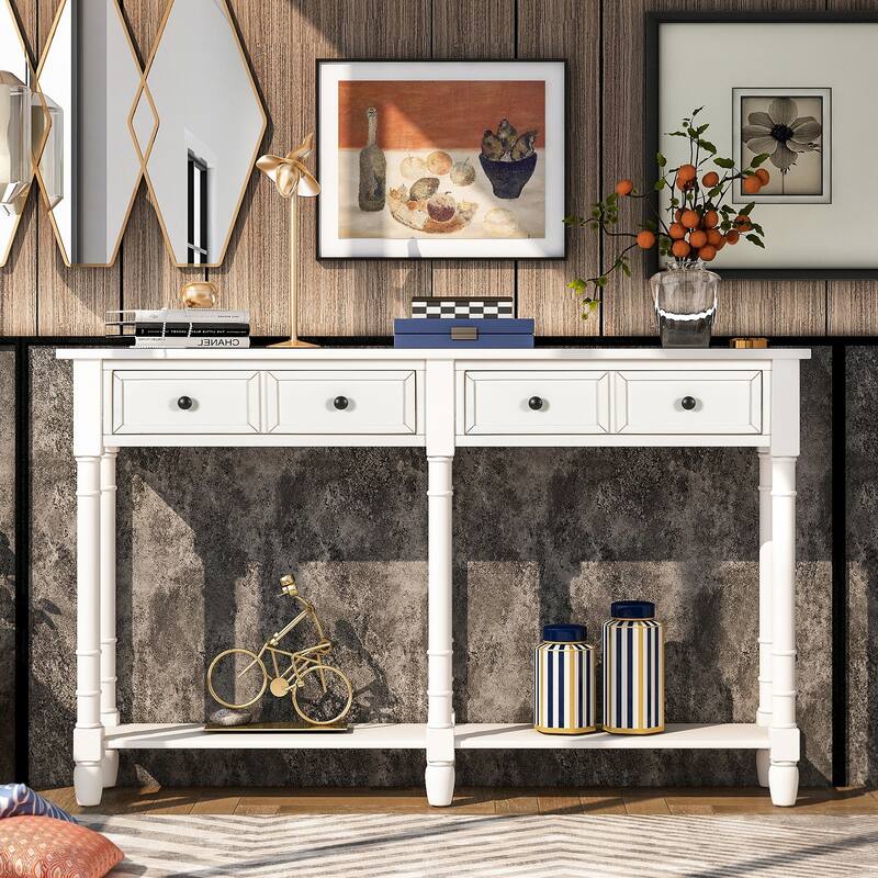 Console Table Sofa Table with Two Storage Drawers and Bottom Shelf for Living Room, Entryway