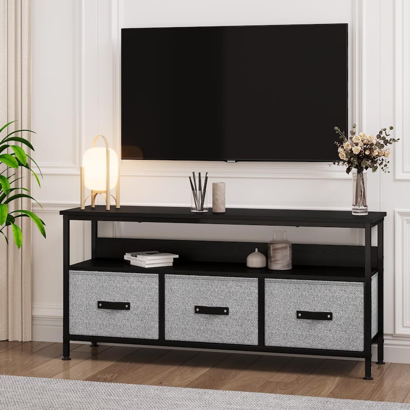 TV Stand with 3 Fabric Drawers, TV Cabinet for 55 Inch TV