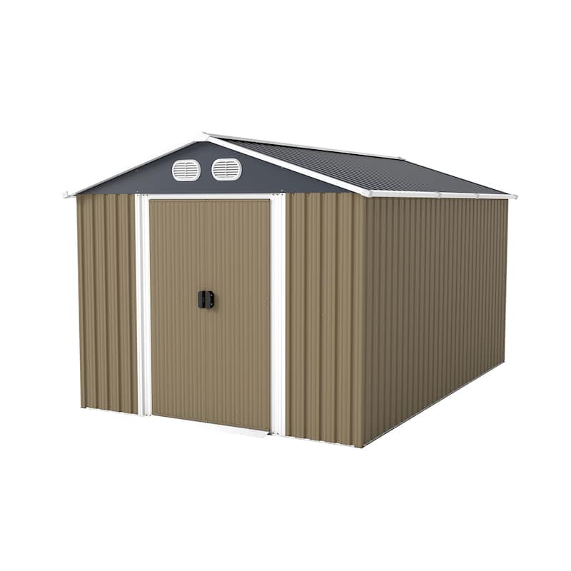 8x12 FT Outdoor Metal Storage Shed, Large Storage Sheds with Sturdy Frame Structure, Metal Garden Tool Shed with Lockable Door