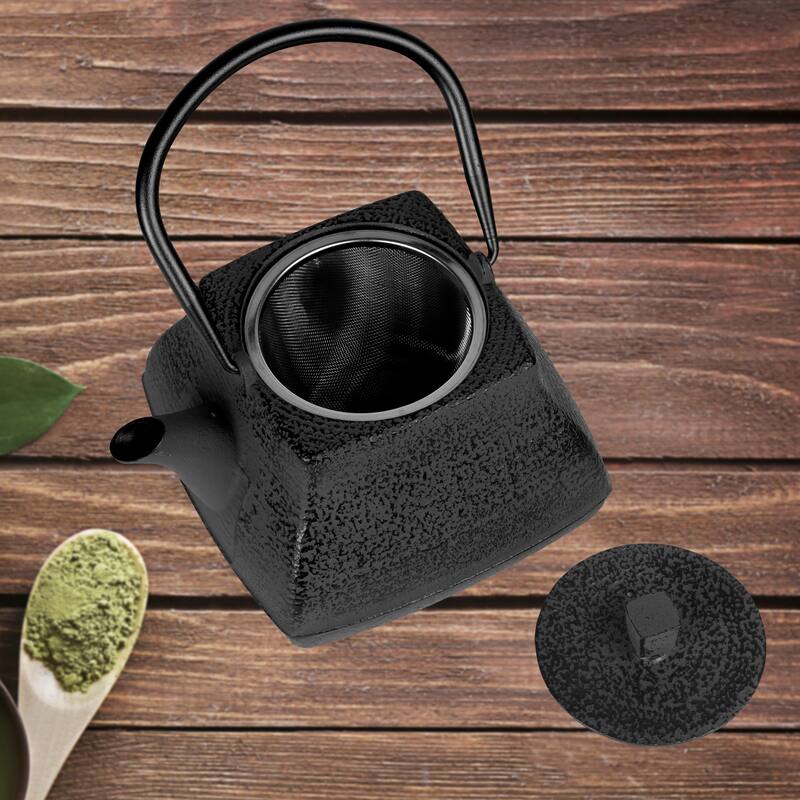 Creative Home 47 oz Cast Iron Tea Pot with Stainless Steel Infuser Basket, Black Color