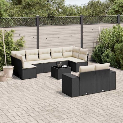 vidaXL Garden Sofa Set Black, Cream White - 113.8 x 65.4 x 33.5