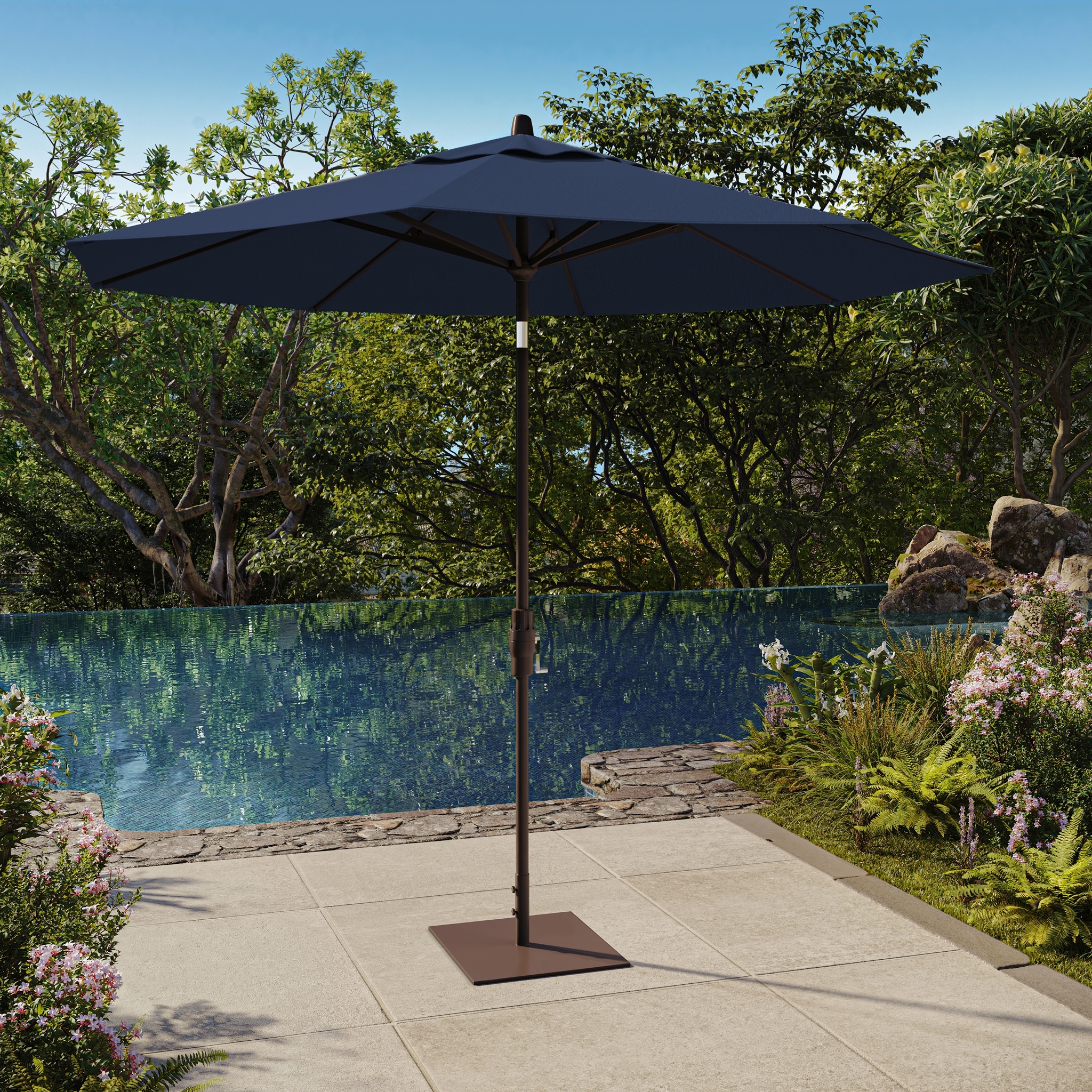indigo patio umbrella California 9' Rd Sunbrella Aluminum Umbrella, Crank Lift, Auto Tilt, Bronze Pole, Spectrum Fabric : Patio, Lawn & Garden winner of the Red Dot Best of the Best Award PURPLE LEAF Sunbrella Patio Umbrellas