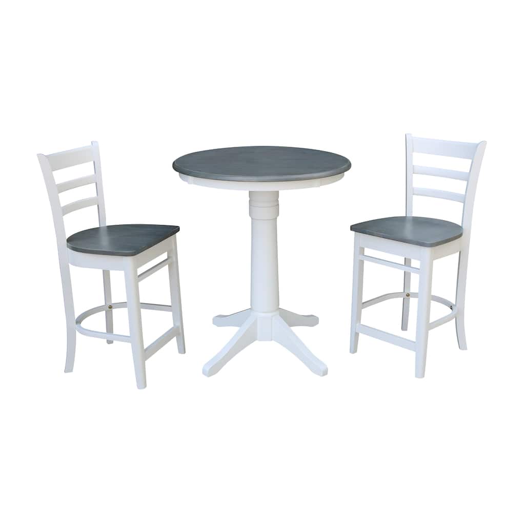 30" Round Pedestal Gathering Height Table with 2 Emily Counter Height Stools