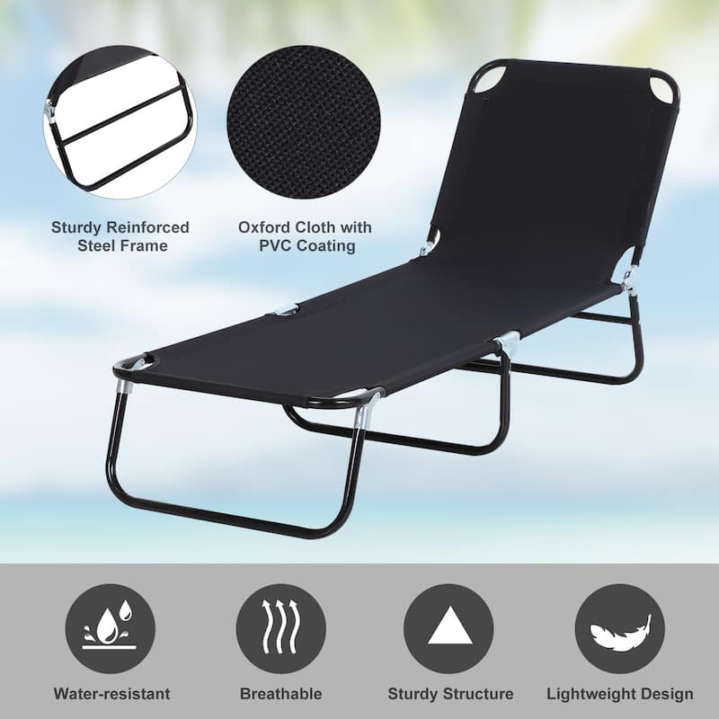 Outsunny Portable Outdoor Sun Lounger, Lightweight Folding Chaise Lounge Chair w/ 5-Position Adjustable Backrest for Beach