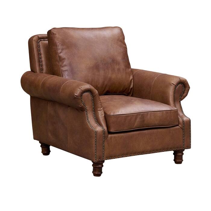 English Rolled Arm - Arm Chair - Leather - Bark Brown