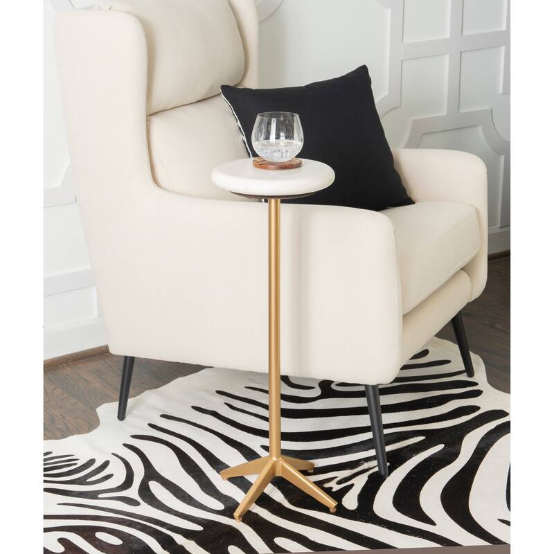 Linon Emily White Marble Glam Drink End Table