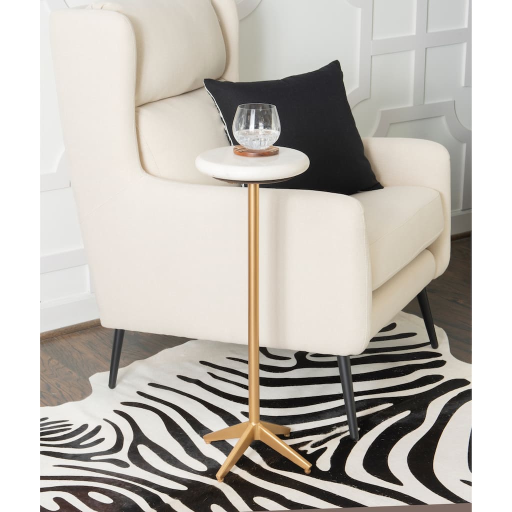 Linon Emily White Marble Glam Drink End Table