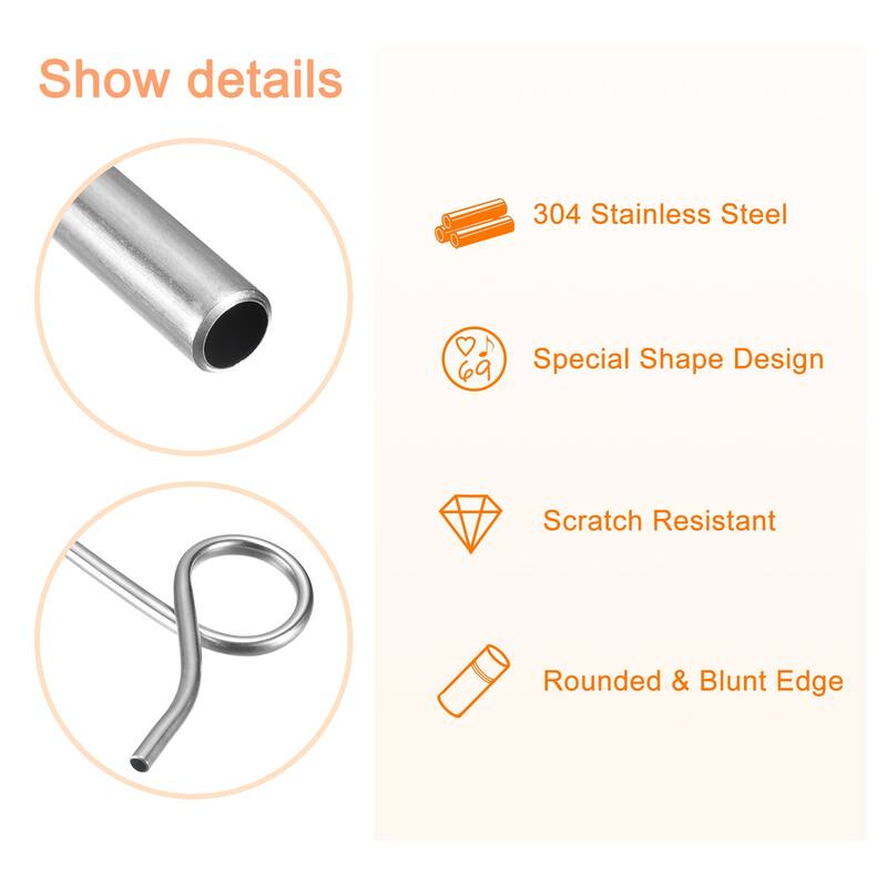 4Pcs 7.9" Curly Shape Stainless Steel Straws Reusable Metal Straw