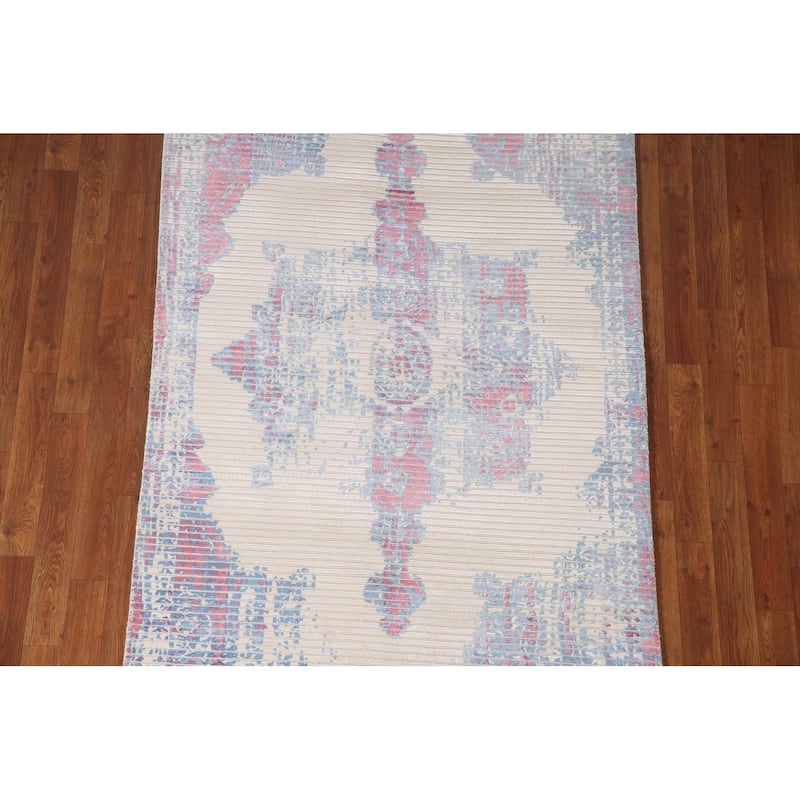 Striped Abstract Accent Rug Hand-Knotted Wool Carpet - 3'11"x 5'10"
