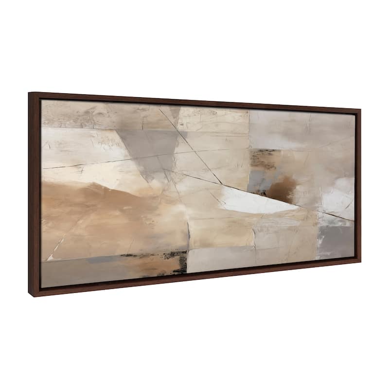Kate and Laurel Sylvie Contemporary Neutral Textured Abstract Framed Canvas by The Creative Bunch Studio - 18x40 - Walnut