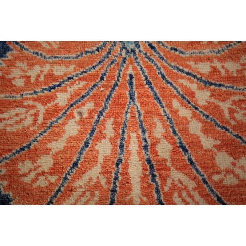 Blue & Orange Ziegler Vegetable Dye Area Rug Hand-Knotted Wool Carpet - 6'2" x 9'5"