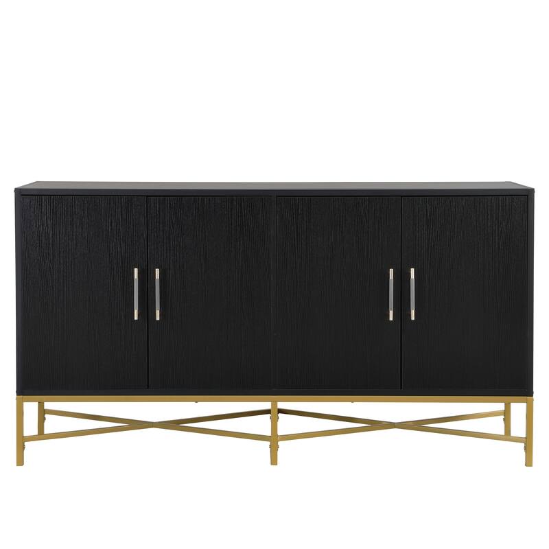 Modern Four-Door Sideboard with Metal Frame and Cross-Leg Base, Ideal for Living Room or Study
