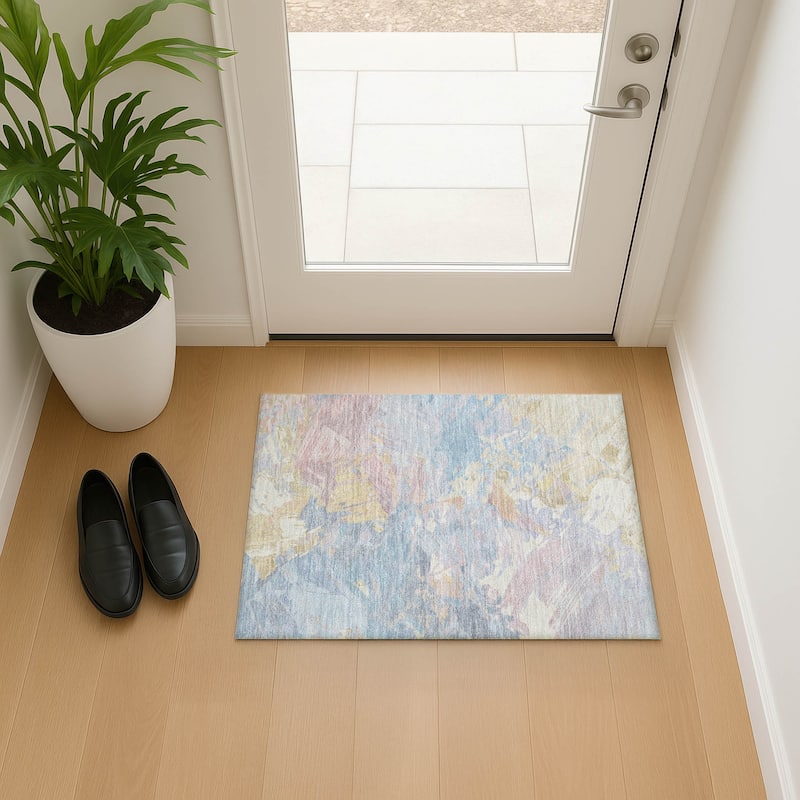 Premium Washable Super Soft Modern Brushstrokes Mayfield Rug - Sky - 1'8" x 2'6"