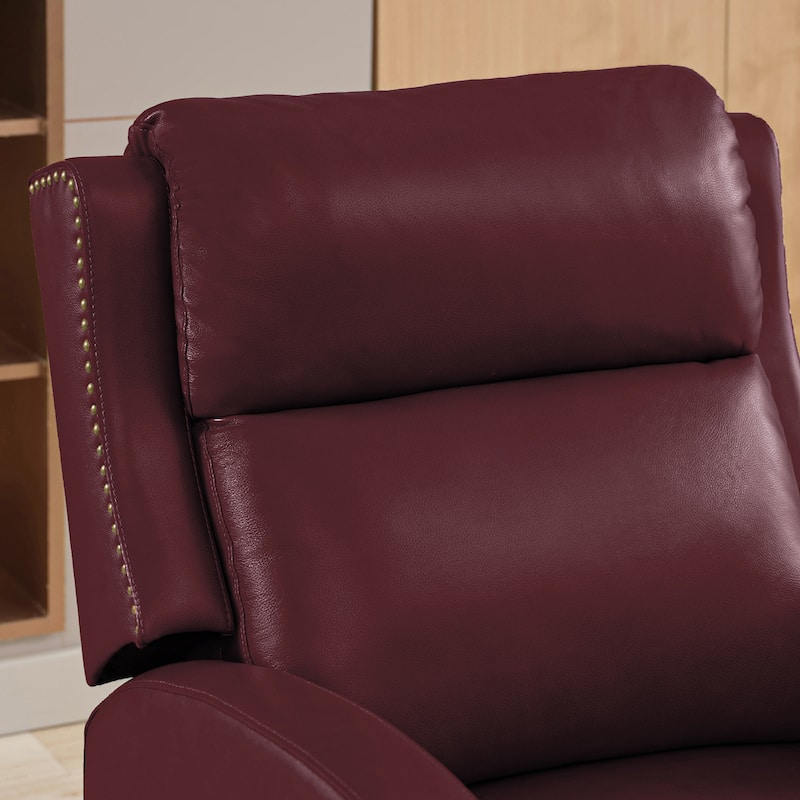 Genuine Leather Pushback Recliner with Multi-Angle Seat Back and Solid Wood Legs