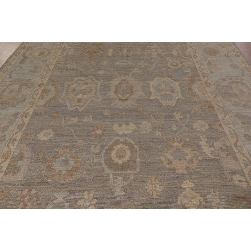 Vegetable Dye Gray Oushak Oriental Area Rug Handmade Wool Carpet - 9'1" x 11'11"