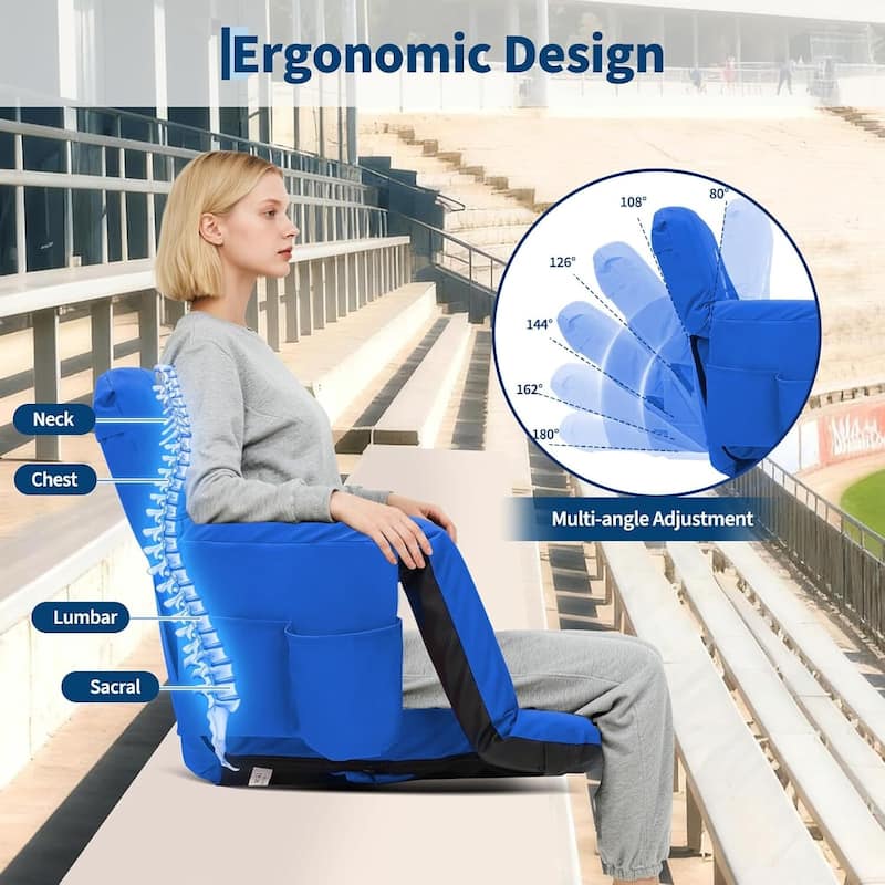 2 PCS 20" Reclining Bleacher Seat, Stadium Chair with Back Support Padded Cushion