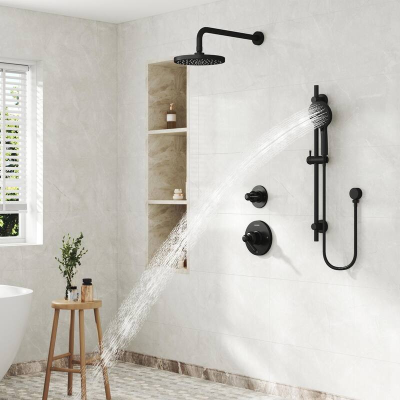 4-Spray Shower System with 8 in. Rainfall Shower Head, 3-Mode Handheld Shower, Pressure Balance Valve, and Adjustable Slide Bar
