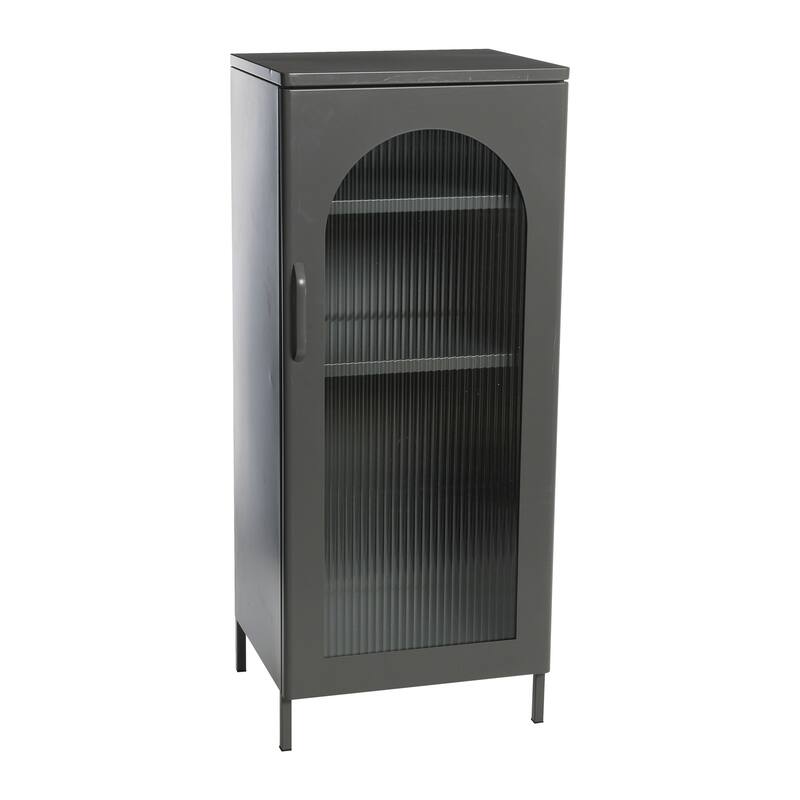Solstice Metal Accent Cabinet with 2 Adjustable Storage Shelves and Arched Glass Door