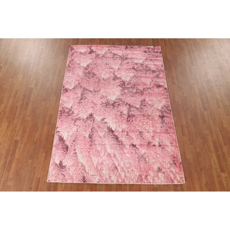 All-Over Pink Abstract Modern Area Rug Handmade Wool Carpet - 5'11" x 8'11"