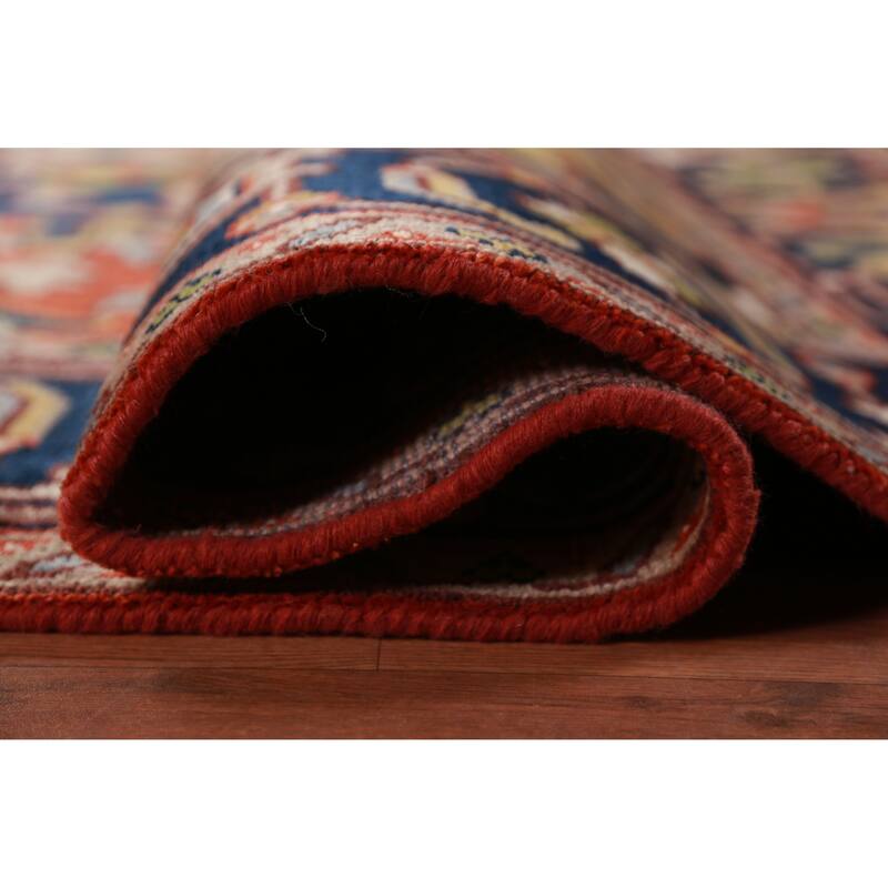 Geometric Orange Heriz Serapi Oriental Rug Hand-Knotted Wool Carpet - 9'0" x 11'10"