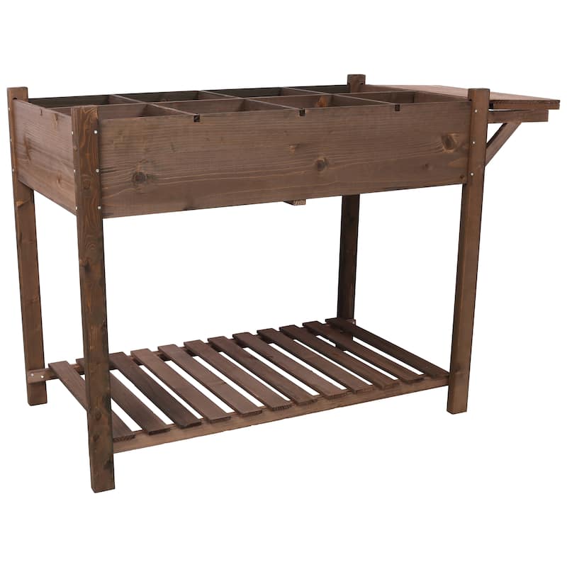 Country Rustic Style Garden Bed with Foldable Side Table and Storage Shelf, for Herb Vegetables Flowers Outdoor Gardening