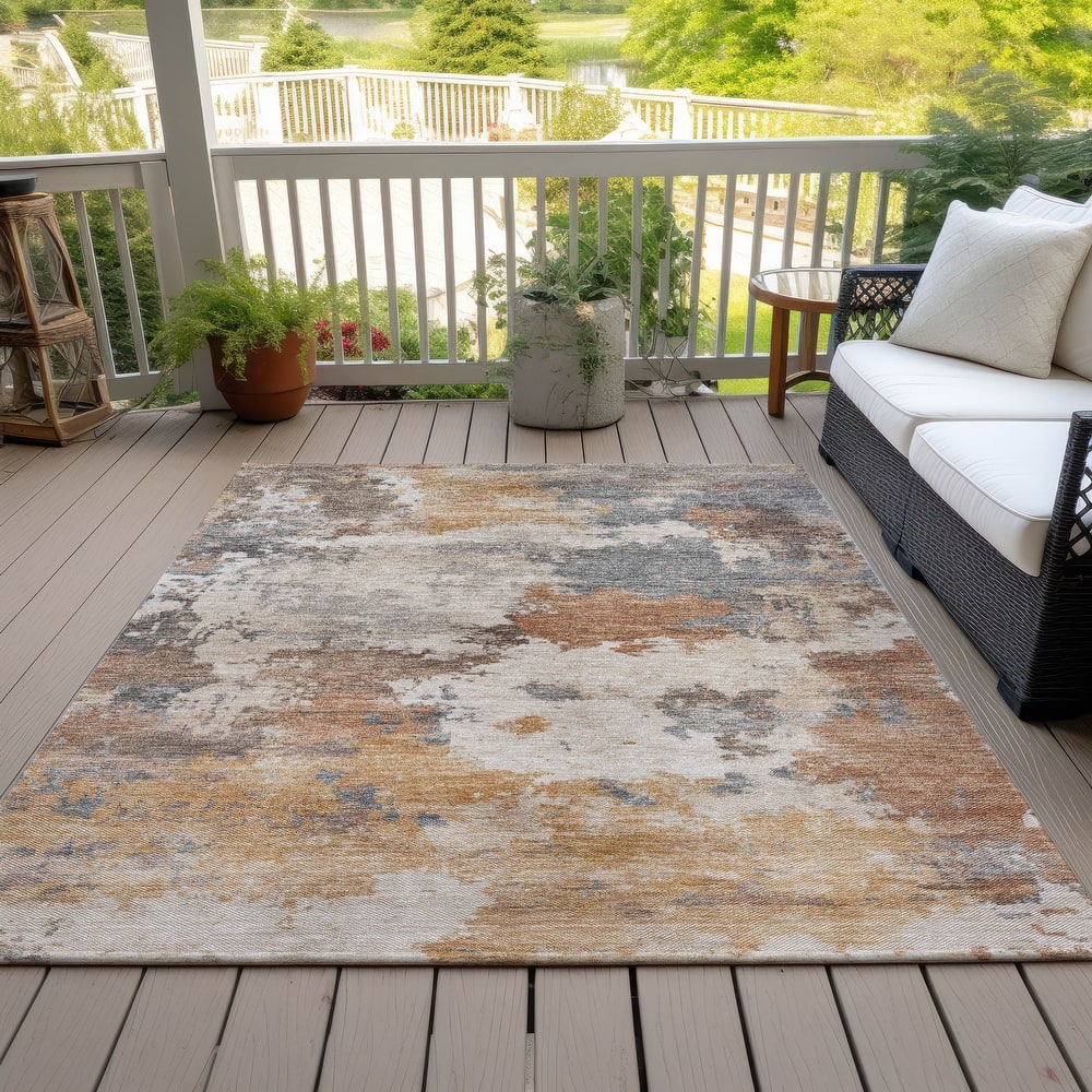 Machine Washable Indoor/Outdoor Abstract Blend Chantille Rug