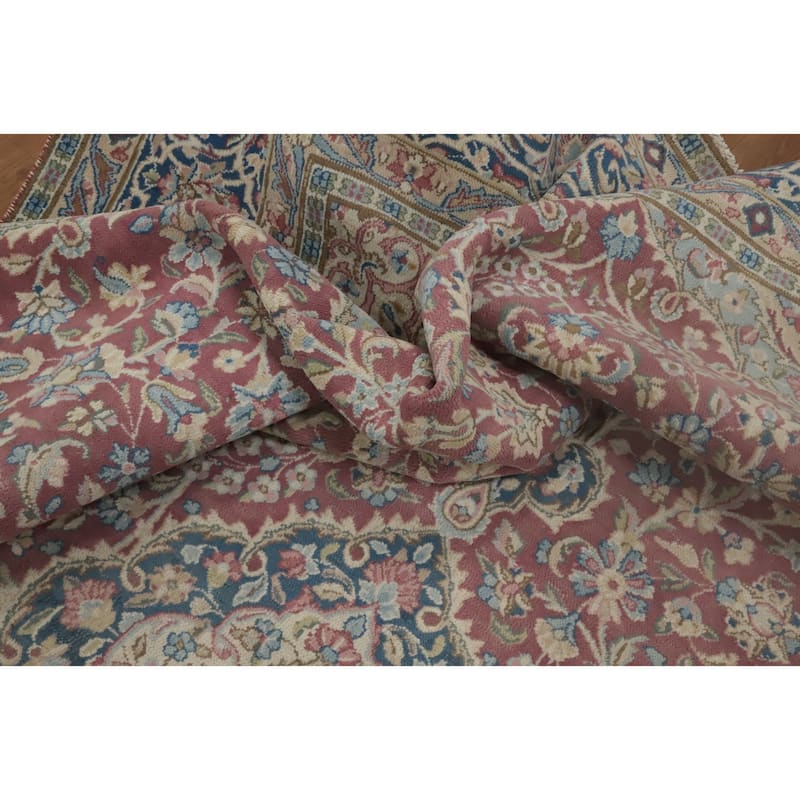 Hand Knotted Oriental 100% Wool Carpet Traditional Floral Pink Kerman Area Rug - 10' 9'' X 7' 10''