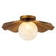 preview thumbnail 1 of 1, Rustic Flush Mount Ceiling Light Ice-Flower Glass Globe Antique Bronze - Dia.15.36-in Dia.15.36-in