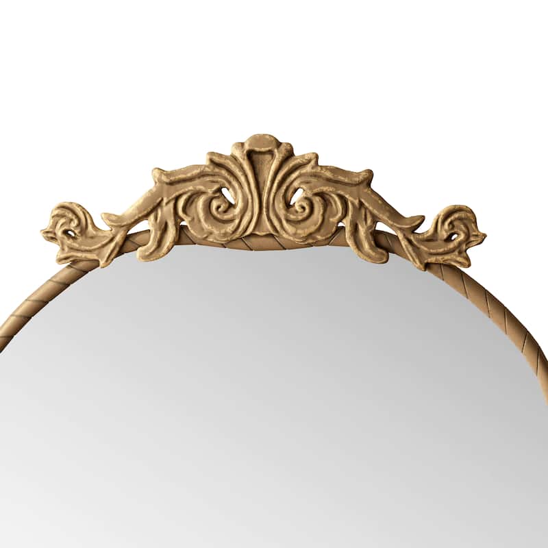 58"x24" Arched Full Body Mirror with Vintage Ornate Carved Applique on Top and Bottom, Hanging Wall Mounted Mirror,