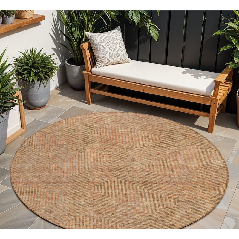 HomeRoots Geometric Transitional Rectangle Outdoor Rug - 8' Round