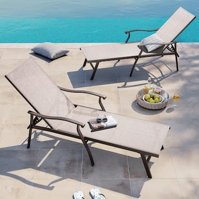 Outdoor Patio Aluminum Adjustable Chaise Lounge Chairs (Set of 2) with Arms - See Picture