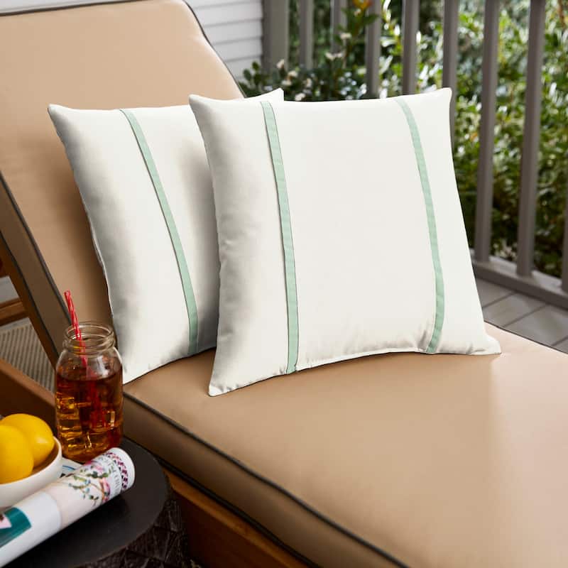 Sorra Home Sunbrella Outdoor Double Petite Flange Pillow Set of 2 - Sunbrella - Canvas Natural/Canvas Spa - 16 in H x 16 in W x 6 in D