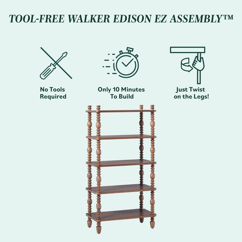 Walker Edison Easy Assembly Solid Wood Short Bookshelf with Wood-Turning Details