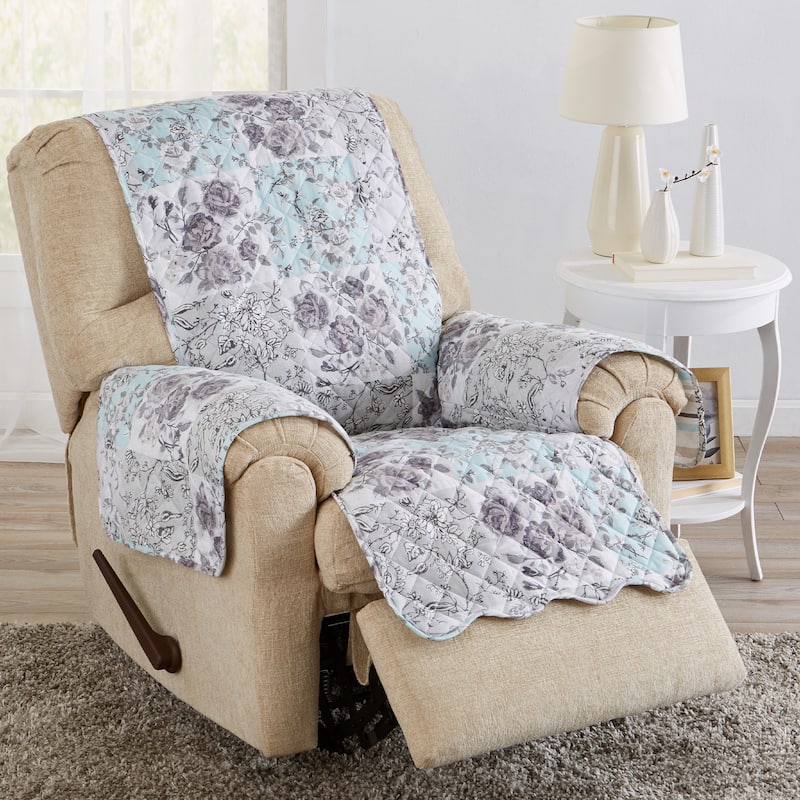 Linery & Co. Floral Patchwork Reversible Pet Furniture Protector - Gray / Aqua