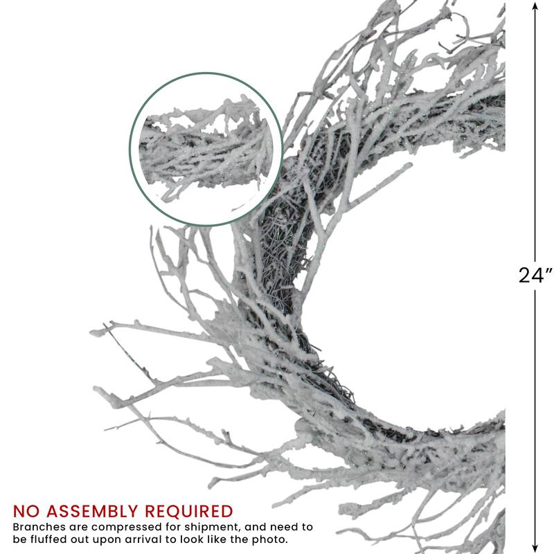 Snow Flocked Iridescent Glitter Twig Artificial Christmas Wreath 24"