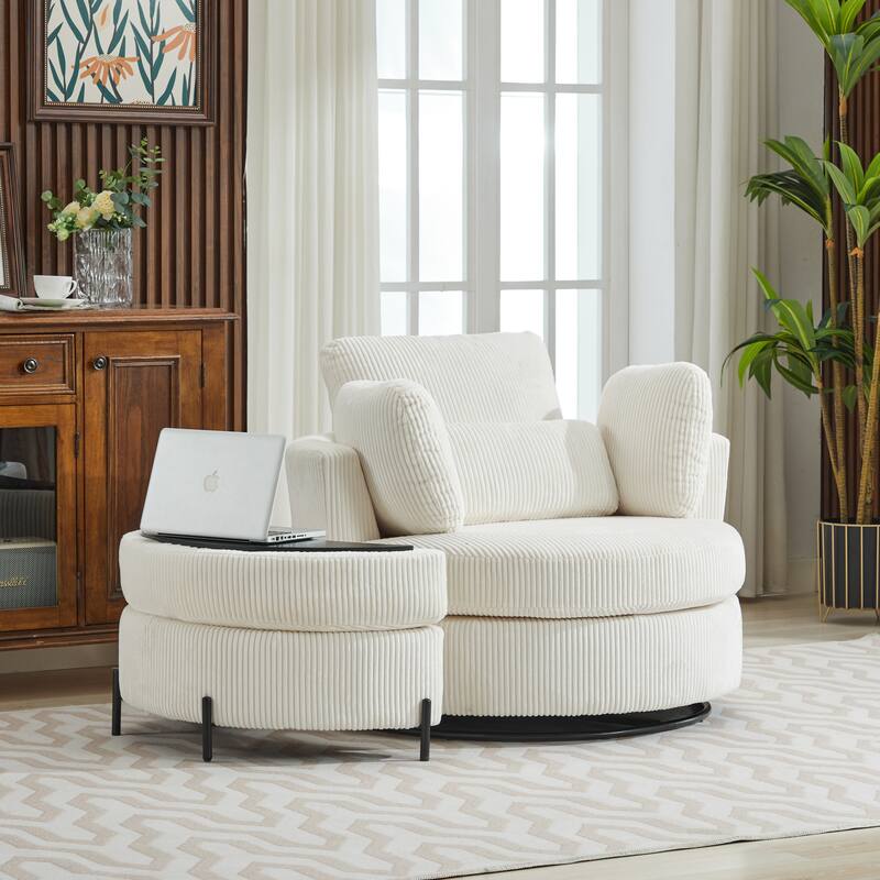 42.3"W Upholstered Swivel Accent Chair with 4 Pillows and Half-Moon Storage Ottoman